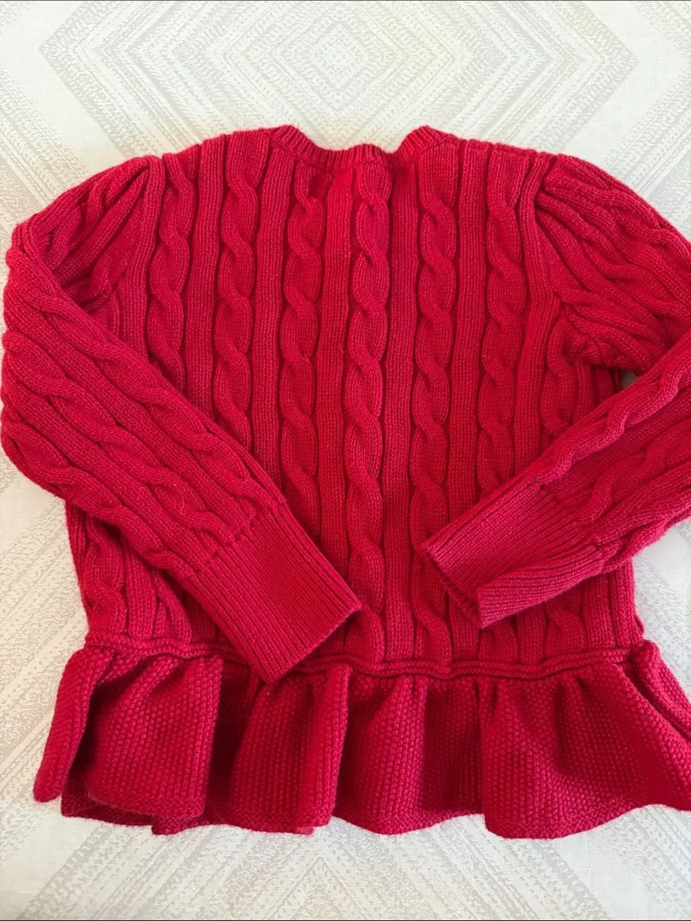 Ralph Lauren Girls Red Cable Knit Peplum Cardigan 3T Cotton Pony Sweater